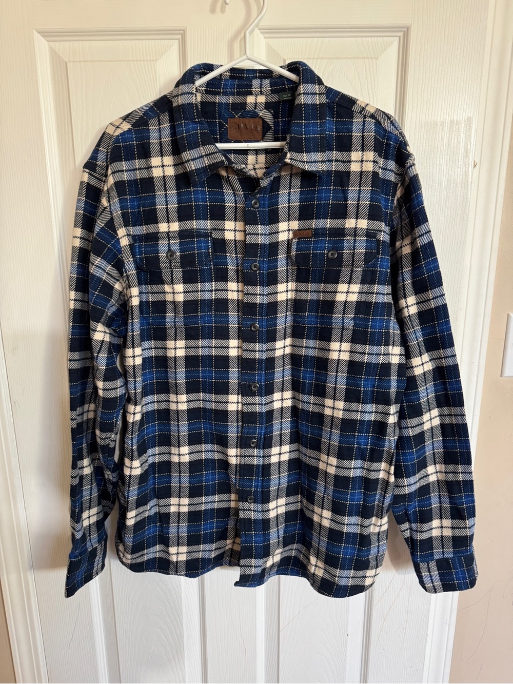 ORVIS Men's XLarge Blue Plaid Heavy Flannel Shirt Jacket Side Pockets